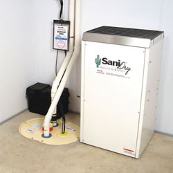 Sump pump system, dehumidifier, and basement wall panels installed during a sump pump installation in Lake Oswego