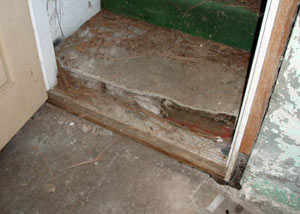 A flooded basement in Clackamas where water entered through the hatchway door